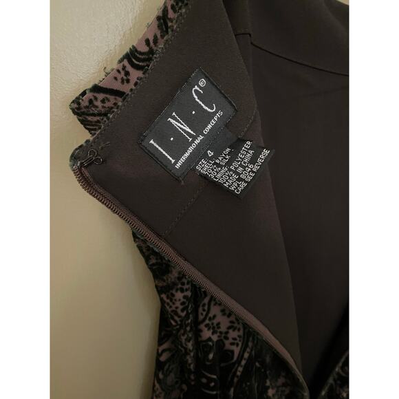 Vintage Y2K INC Burnout Velvet Paisley Mini Dress US 4 Brown Silk Blend Party - Picture 7 of 11